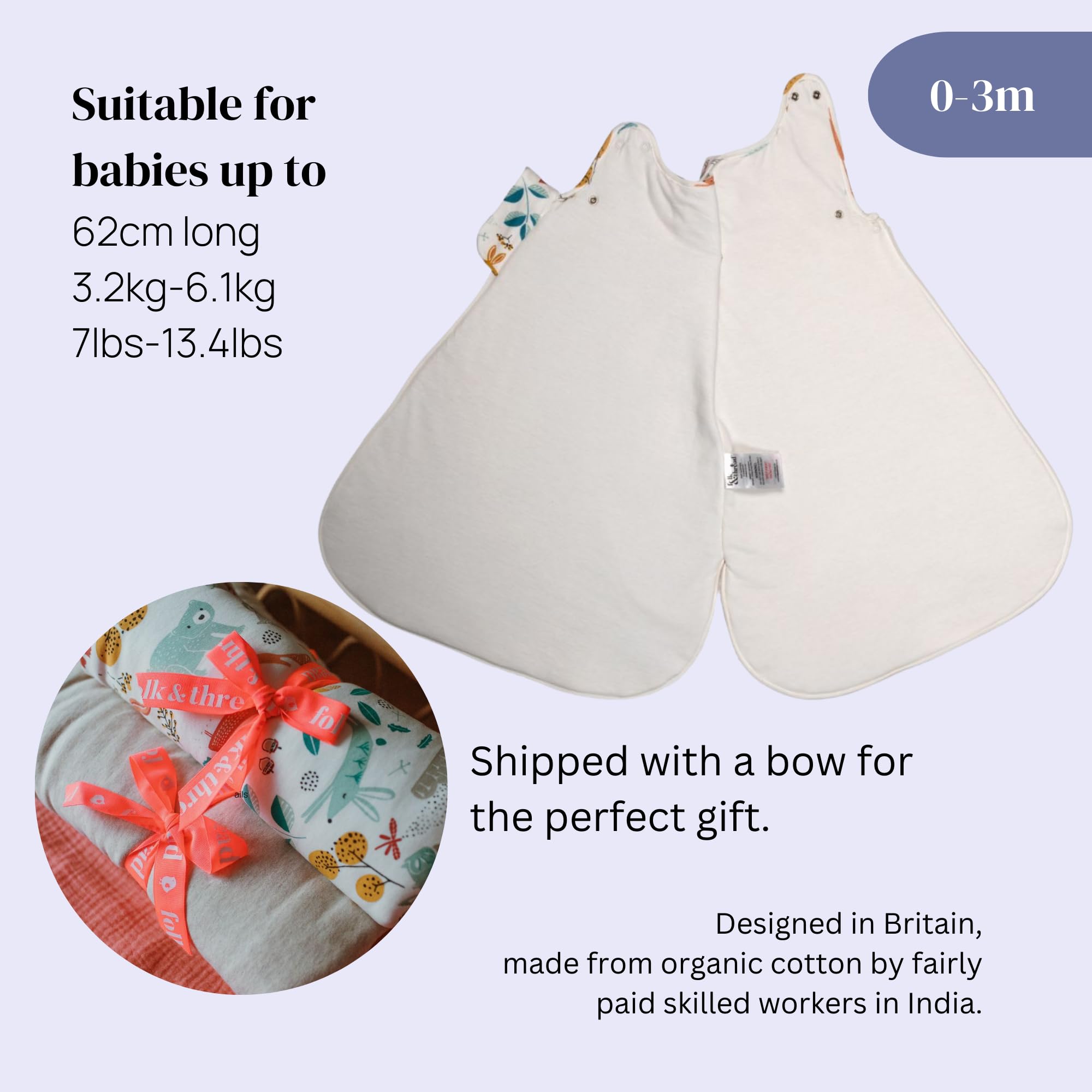 Folk & Thread Saco de Dormir orgánico para recién Nacido de 2,5 TOG | Cómodo y cómodo Saco de Dormir para bebé diseñado para darte a ti y a tu bebé una Noche de sueño Tranquila | Ideal para