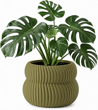 SOOQOO Large Planter Pot 10 Inch with Drainage Plug, Tall Modern Flower Pot | 3D Printed from Biodegradable PLA, Geometric Indoor Pot for Snake Plant, Monstera, Fig & Olive Tree in Home and Office