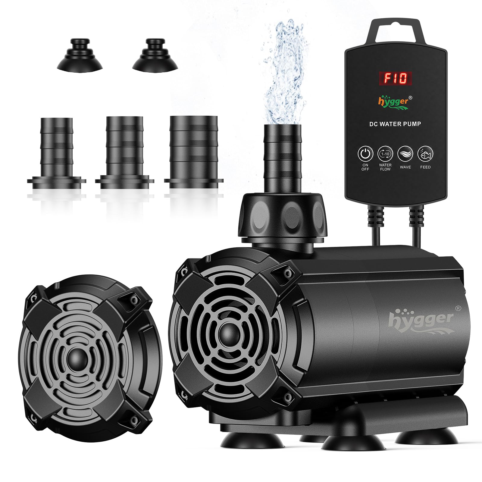 hygger Bomba de agua sumergible para acuario (3000L/H) | bomba estanque, con controlador externo, 10 niveles de caudal ajustables, modo «ola», modo «alimentación