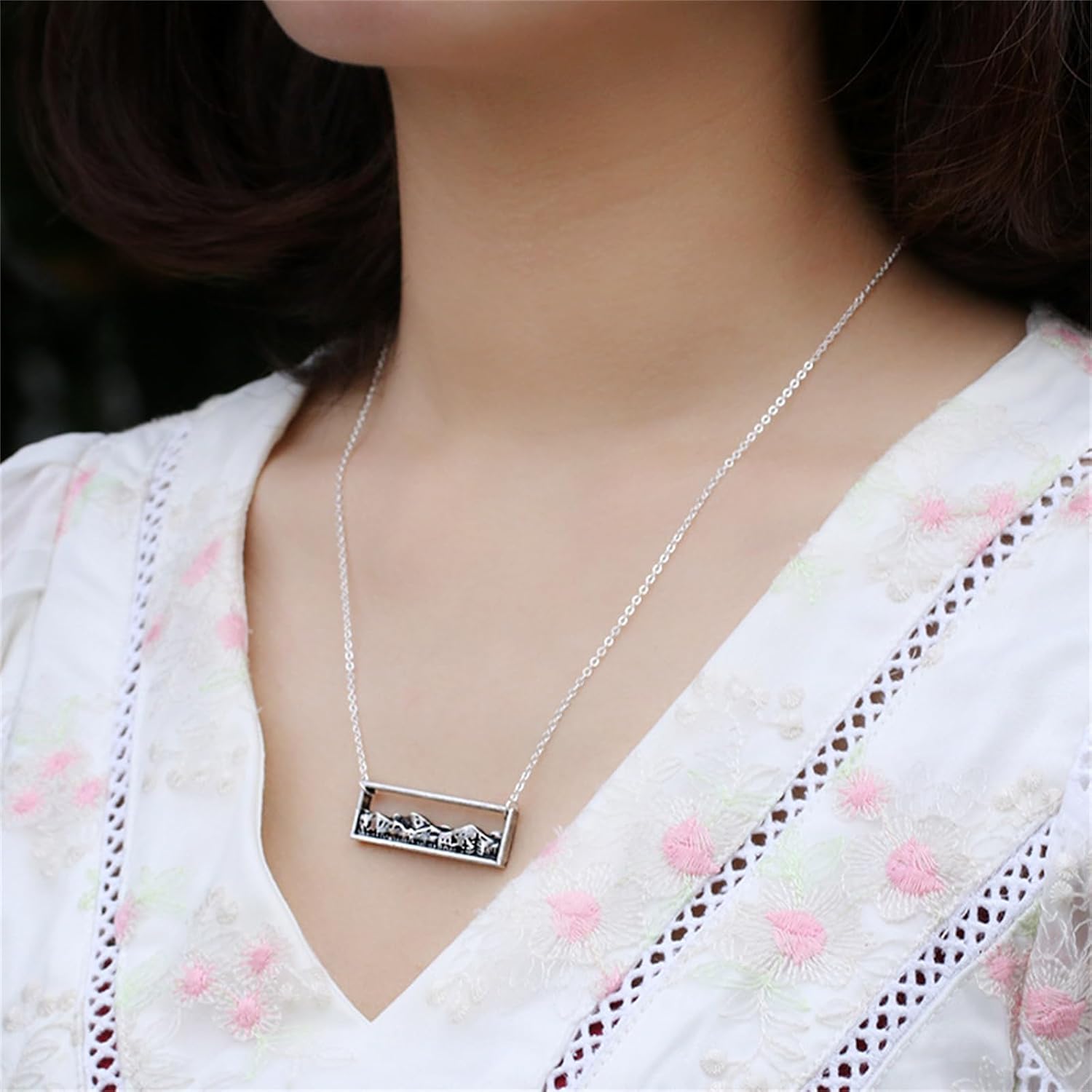 ONLYJUMP 3D Mountain Range Necklace for Women Unique Antique Silver Wandering River Mountain Valley Sunset Forest Tree Pendant Necklace Nature Jewelry - Image 3