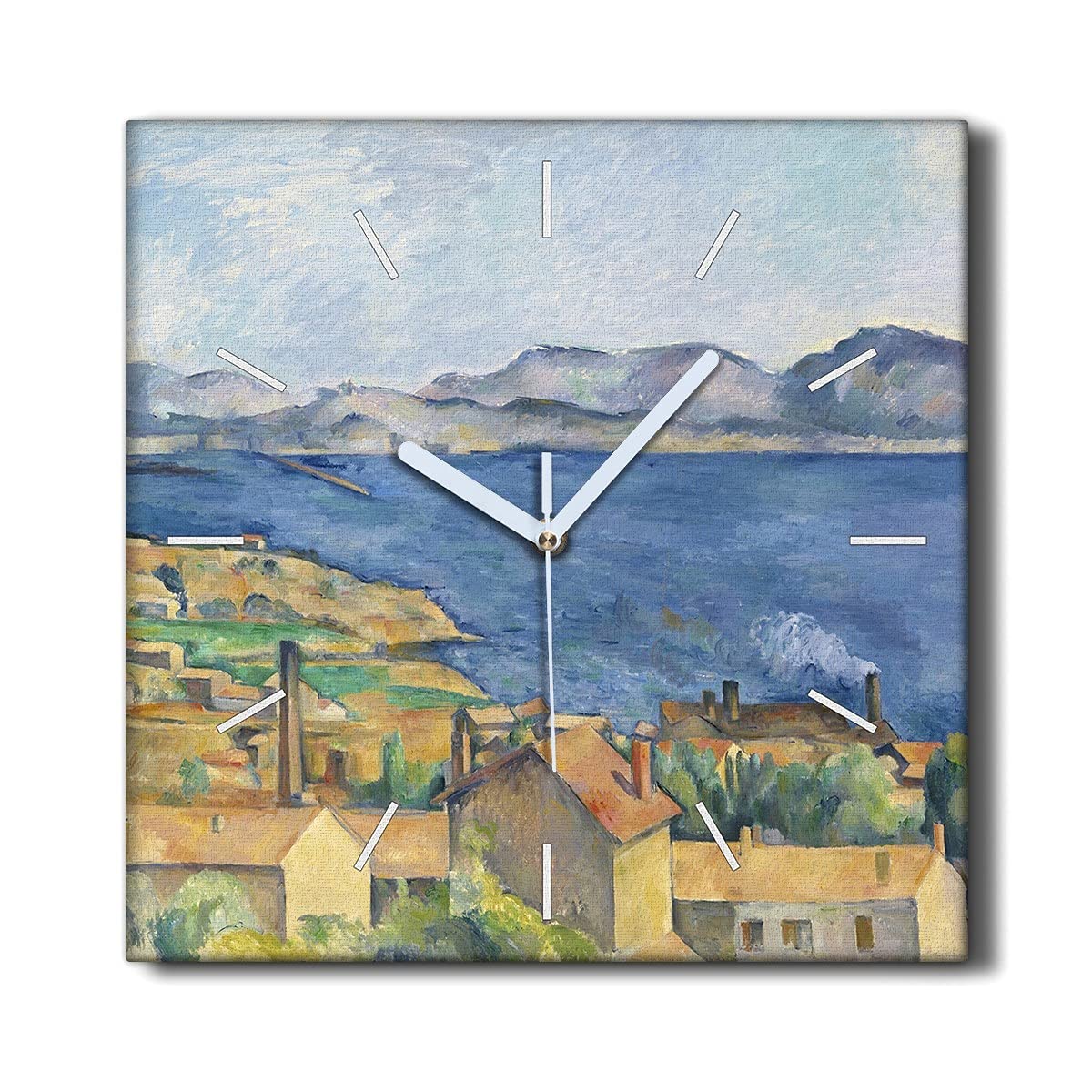 Horloge sur Toile 30x30cm Sans Tic-Tac Mécanisme Silencieux Toile Baie de Marseille