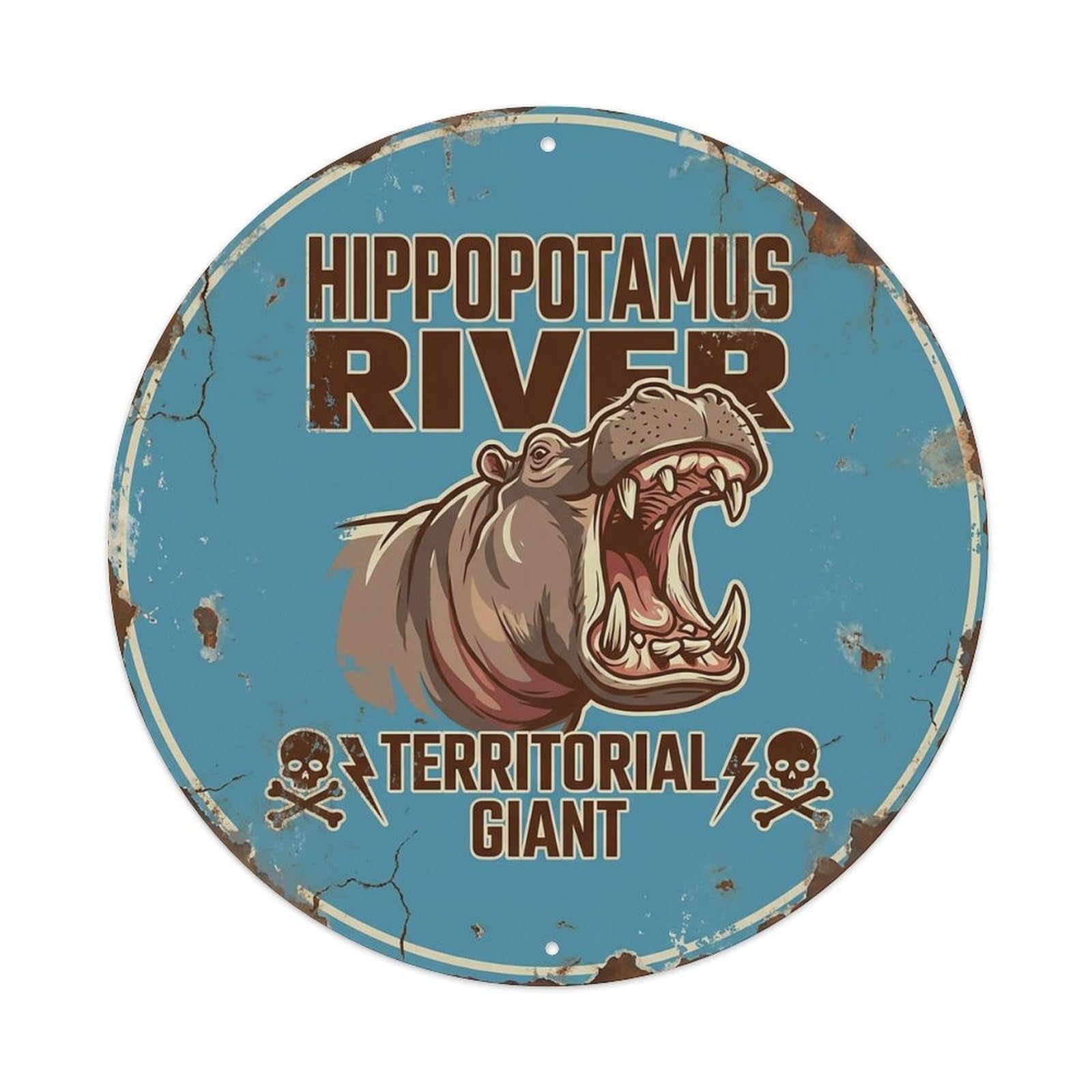 Cxhjca 8X8inch(20X20cm) Hippopotamus River Territorial Giant Metal Tin Sign