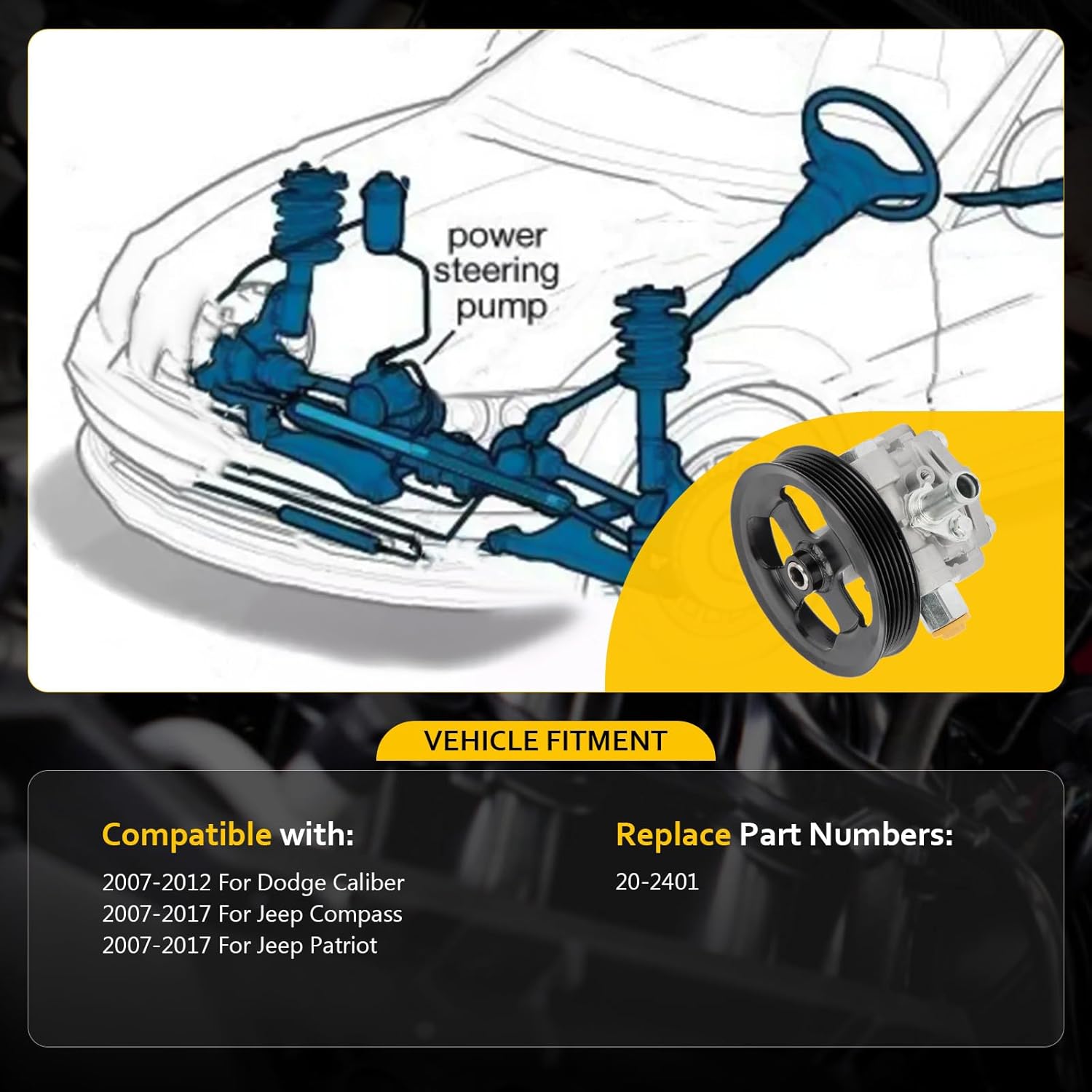 OCPTY Power Steering Pump Compatible with 2007-2012 For Dodge Caliber,2007-2017 For Jeep Compass,2007-2017 For Jeep Patriot 20-2401 Power Assist Pump