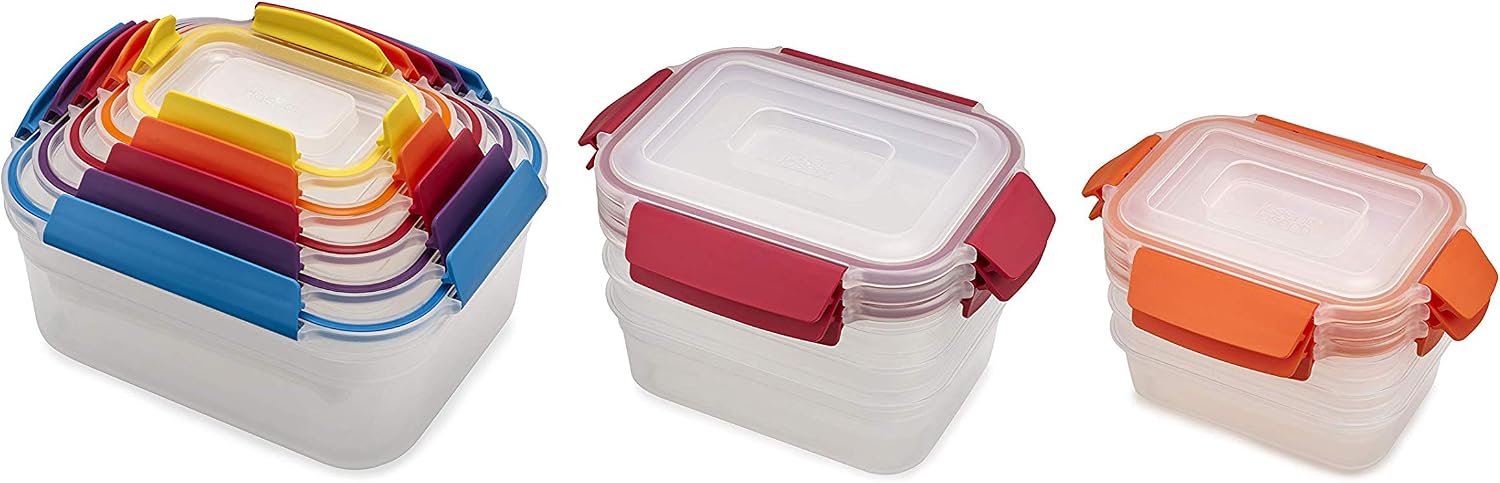 Joseph Joseph Nest Lock Plastic Food Storage Container Set with Lockable Airtight Leakproof Lids, 22-Piece, Multi-Color