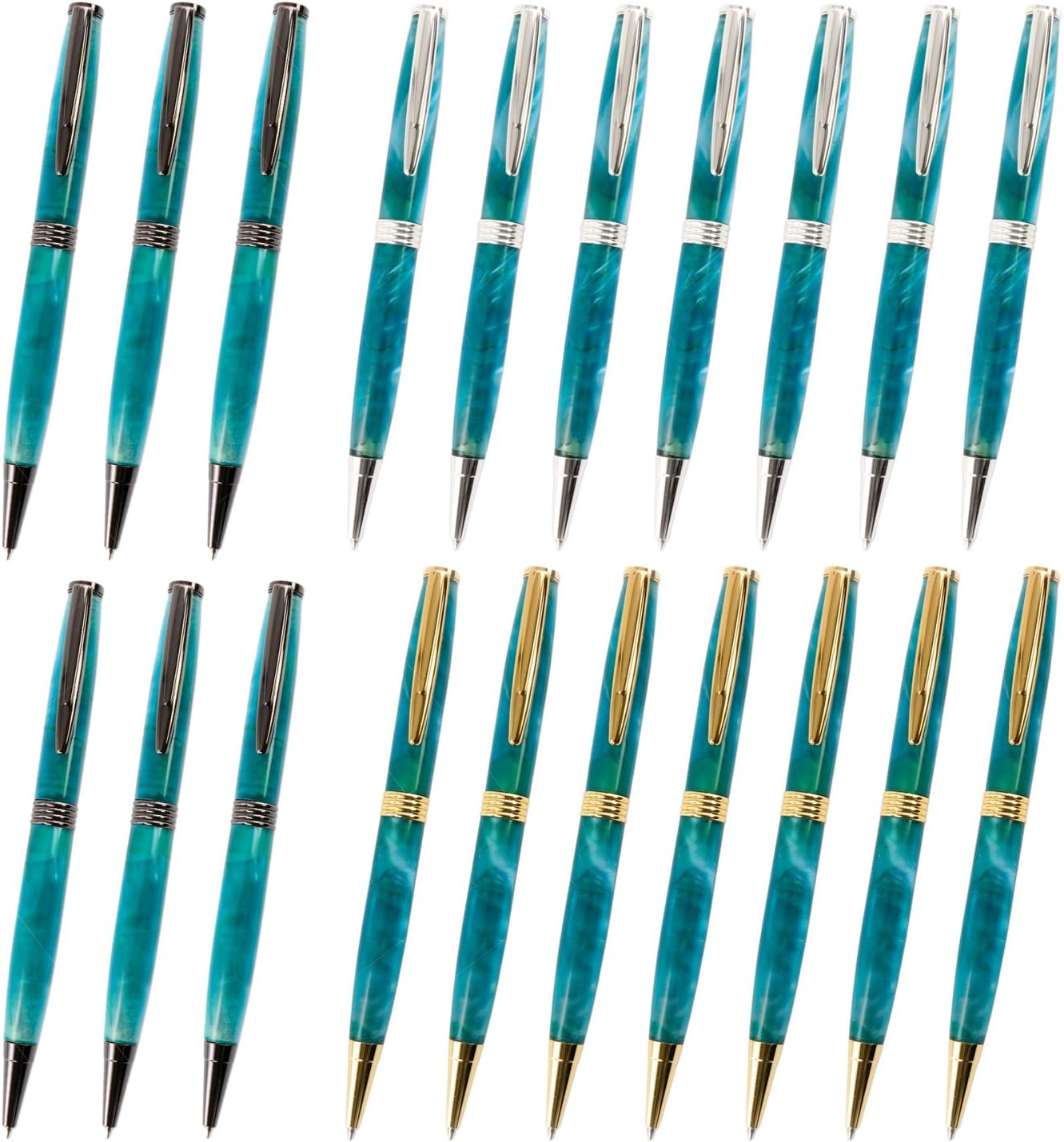 Legacy Woodturning, Streamline Pen Kit - Variety, 20 Pack, Includes 7 Chrome, 7 Gold, 6 Gun Metal