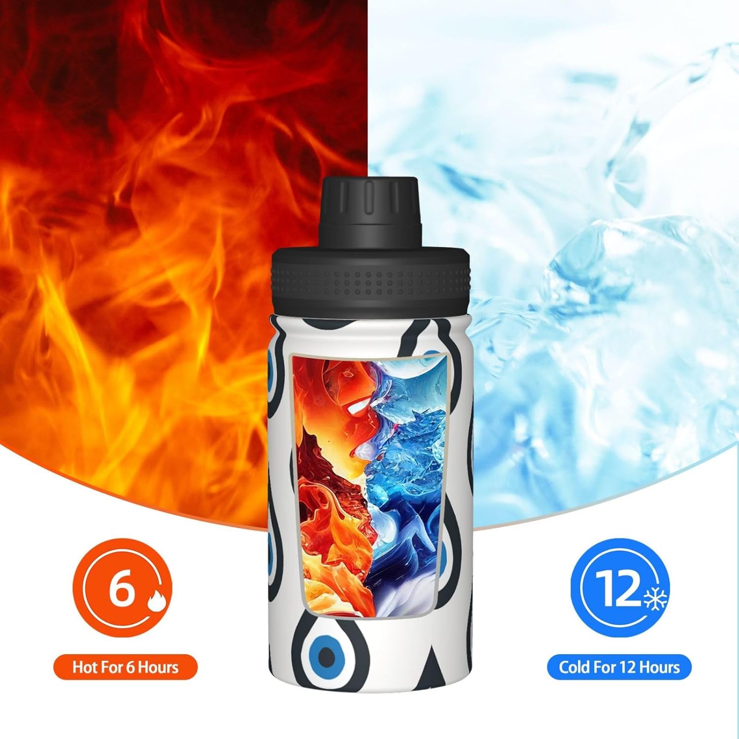 12 oz Stainless Steel Vacuum Water Bottle Blue Evil Eye Teardrops Lightweight Sports Flask