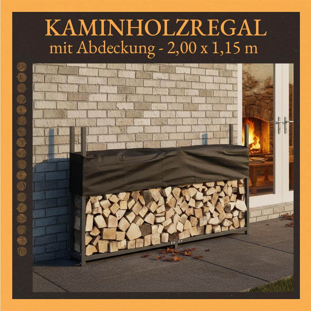 Kaminholzregal Regal Aufbewahrung für Kaminholz Brennholz Holzunterstand Kaminholzständer Brennholzregal Metall mit Abdeckung 200 x 115 cm in Anthrazit
