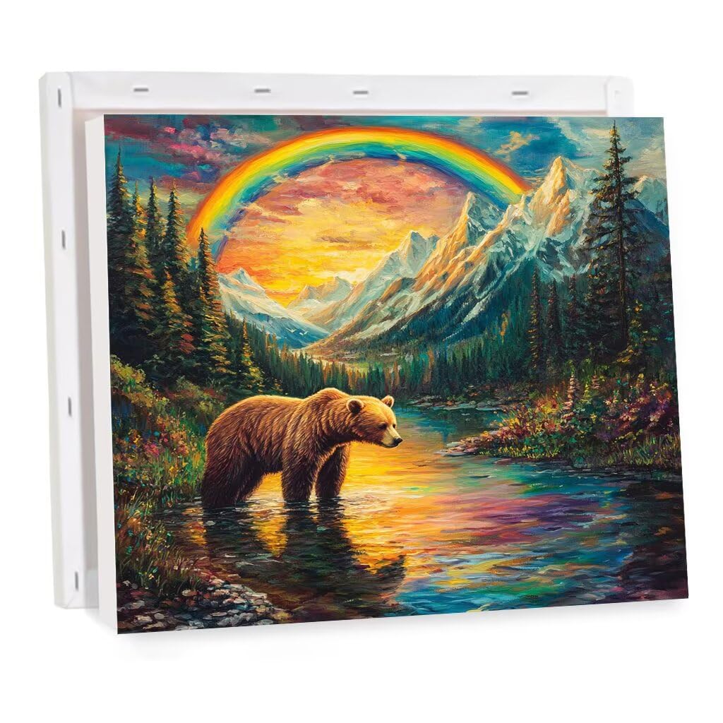 Malowanie numeru dla dorosłych niedźwiedź, zrób to sam numer malowania dla początkujących 60x60cm z ramą, kreatywne hobby dorośli malowanie numerami akrylem i pędzlami, prezent dla kobiet do dekoracji