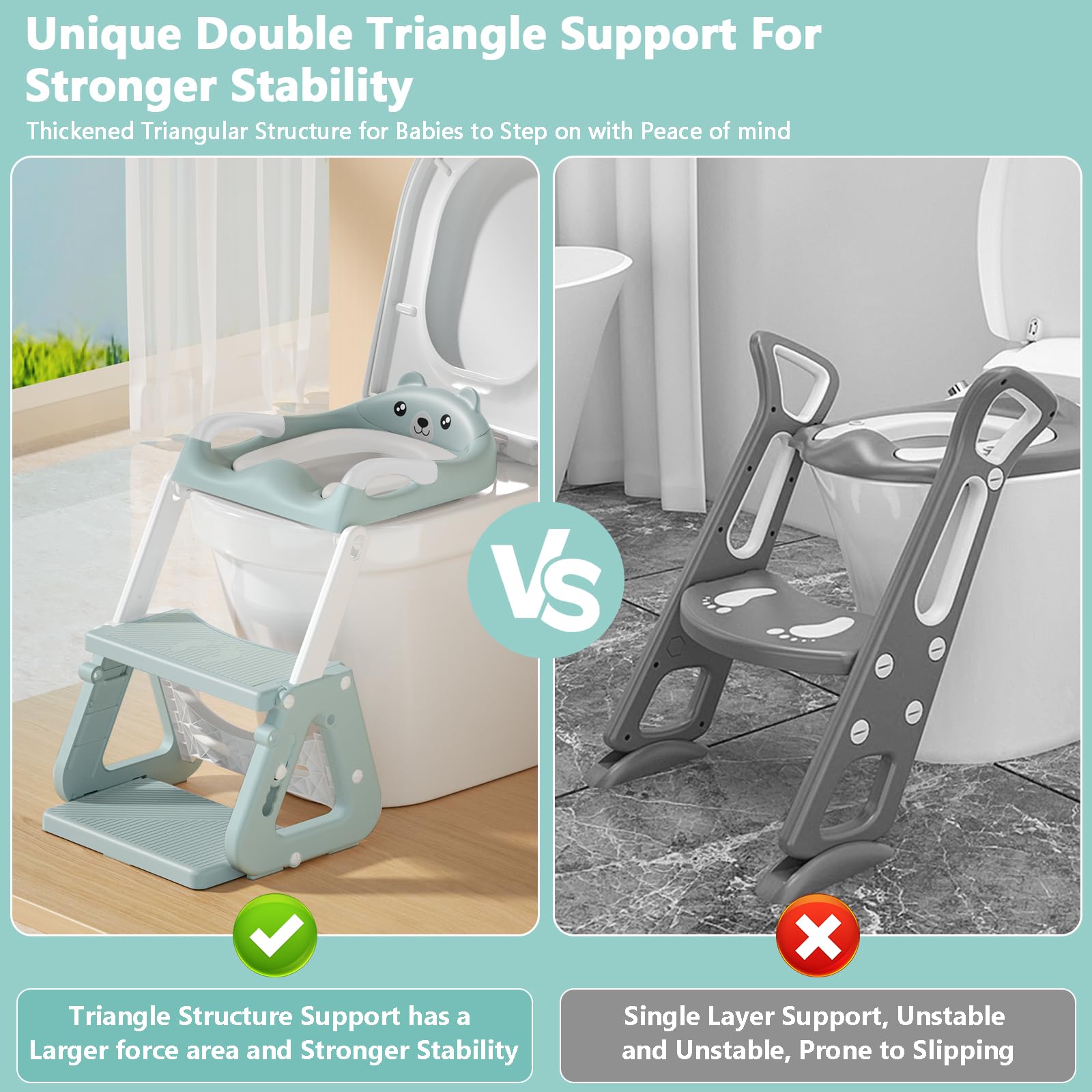 Abattant WC pour enfant avec escalier, siège de toilette pour enfant à partir de 2 ans, siège de toilette réglable pour tout-petit