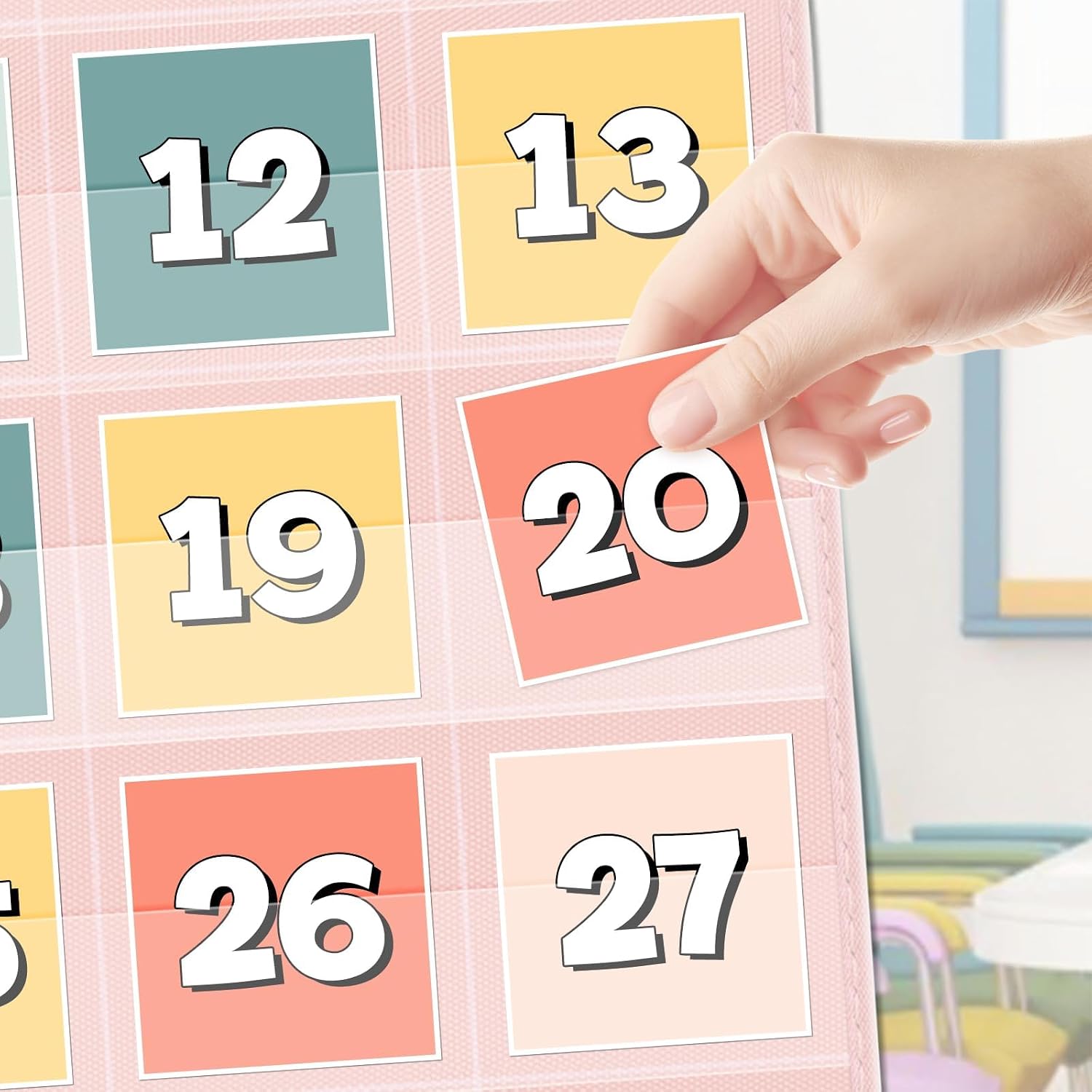 EAMAY Classroom Monthly Calendar Pocket Chart for 2.75 * 2.75 Cards,Homeschool Supplies and Classroom Must Haves! Only Chart(Pink) image 4