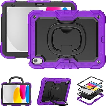 V-MOTA 10.9 Inch Flat Protect Cute Silicone Compatible with iPad 11th A16 2025 and 10th Generation 2022 A2696 A2757 A2777, Rotatable Kickstand Bracelet Protective Cover Purple