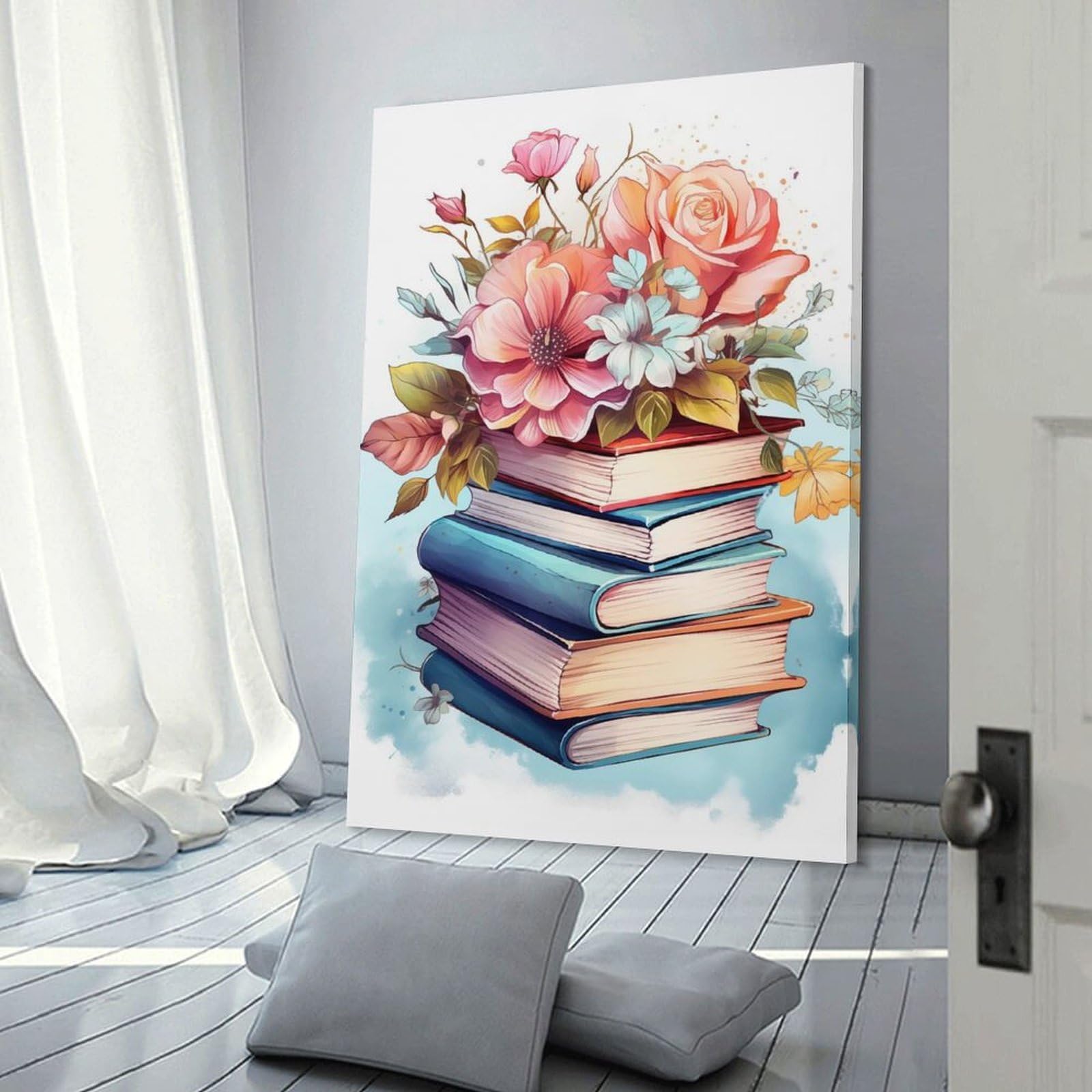 Junmoney Frame-Style-16 Hanging Wall Art Books Watercolor, 24X36inch(60X90cm), For Gallery Wall Layouts In Home Or Office, An Easy Match For Collected Prints