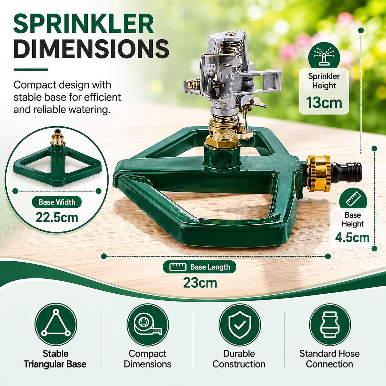 Arroseur Jardin Rotatif 360°, Arrosage Pelouse à Impulsion, Arroseur Automatique avec Base en Métal, Système Arrosage Automatique Réglable, Couverture Jusqu'à 520m² pour Irrigation Cour