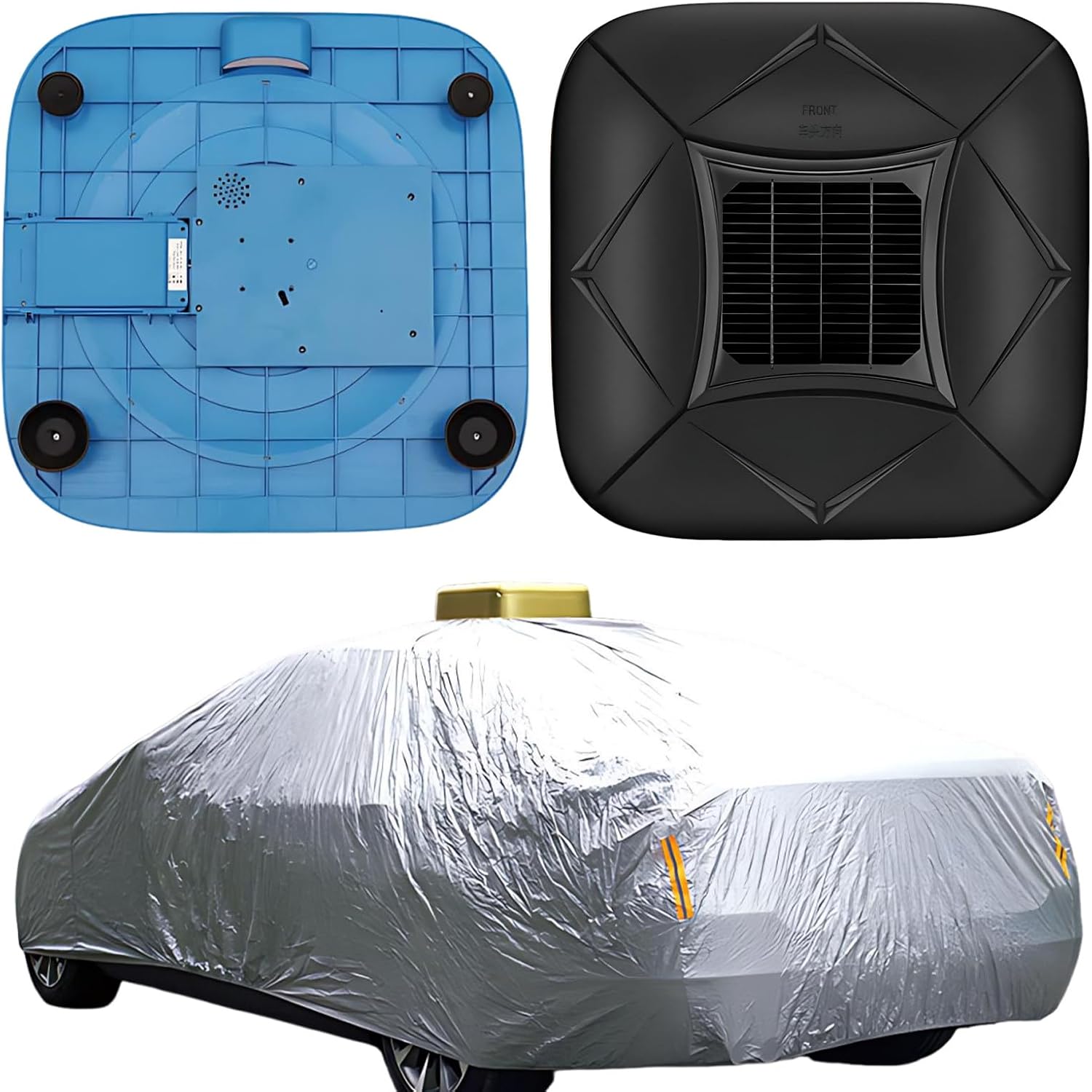 Solar Fully Automatic Car Cover, Remote Quick 10s Open, Waterproof Sunproof & Sand Protection, Double-Layer Silver Coating, Universal Movable Carport for Sedan SUV MPV Black-3XL
