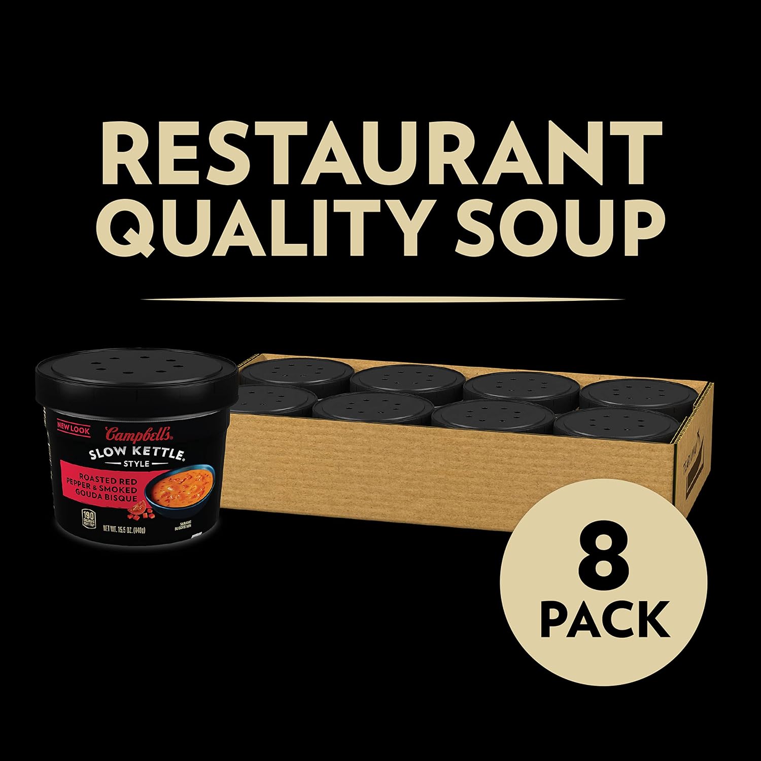 Campbell's Slow Kettle Style Roasted Red Pepper & Smoked Gouda Bisque, 15.5 oz. Tub (Pack of 8)
