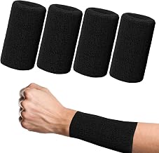 4 Pack Sweat Bands for Wristbands 6Inch 15x8cm Wrist Bands Extended, Wristbands Sweatbands Absorbent For Gym Sports Tennis Running, Wrist Sweat Bands Men Black, Sweatbands for Women Cotton