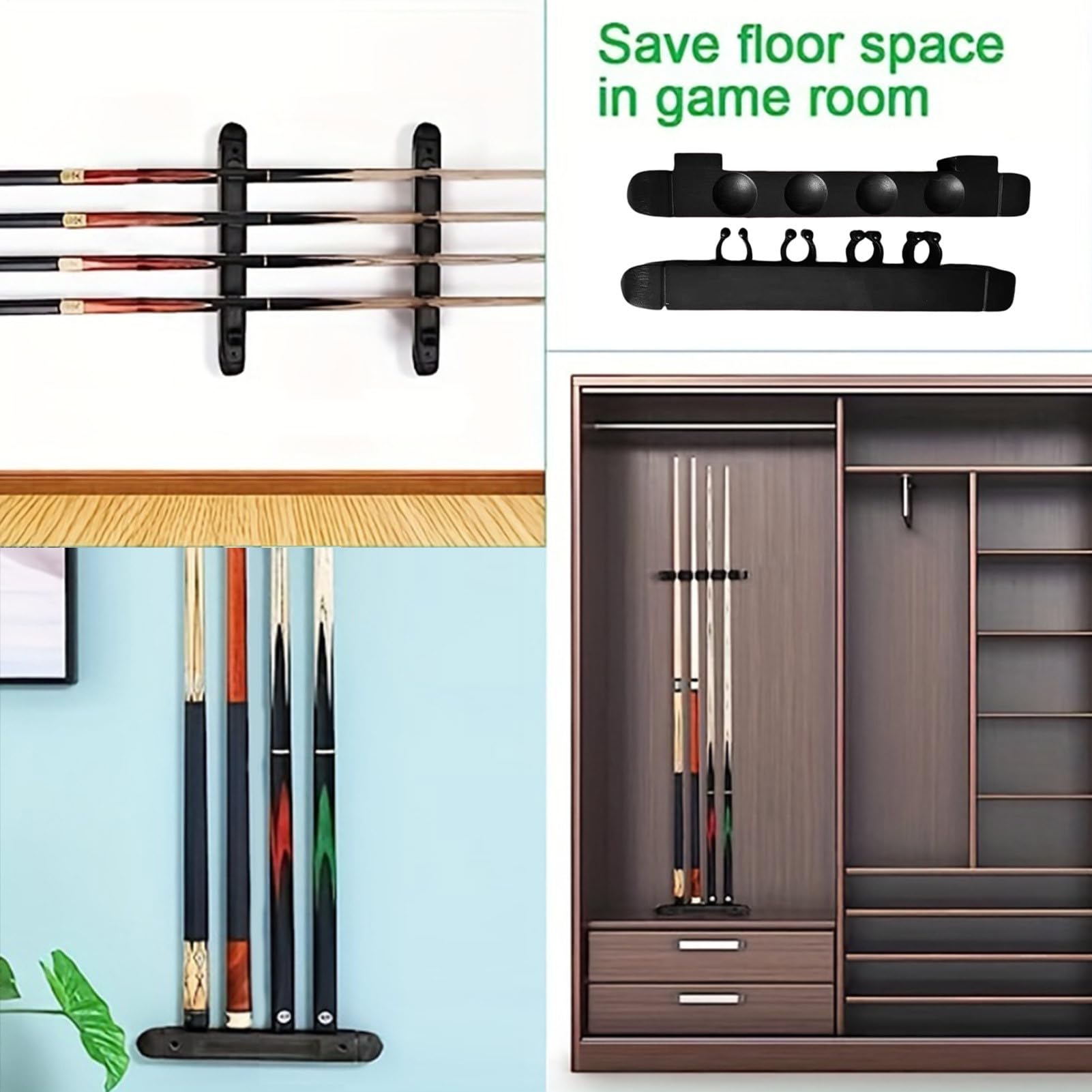 Soporte de pared para tacos de billar, soporte para tacos de billar | Porta tacos de billar de madera dura con 4 clips para taco – Soporte de billar de madera dura, soporte para tacos de billar R