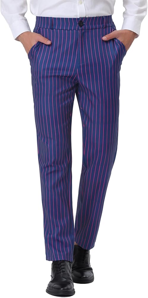 Lars Amadeus Men's Striped Dress Pants Straight Fit Color Block Business Stripe  Trousers 28 Navy Purple at Amazon Men's Clothing store