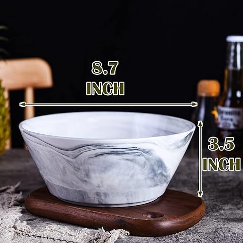 Miniatura 2 de Yundu Juego de 3 cuencos de cerámica de mármol gris, 58 onzas, cuencos para servir, cuencos grandes de cereales para cocina, lavavajillas y