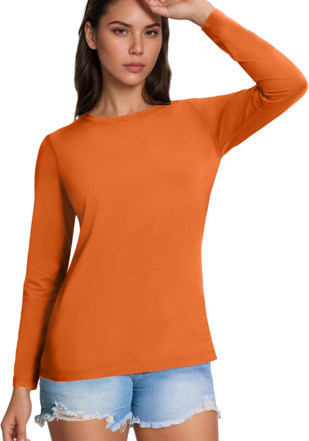 SMENG Women’s Cotton Long Sleeve Workout Shirts Basic Tops UPF 50+ Sun Protection T-Shirts Athletic Crewneck Clothing