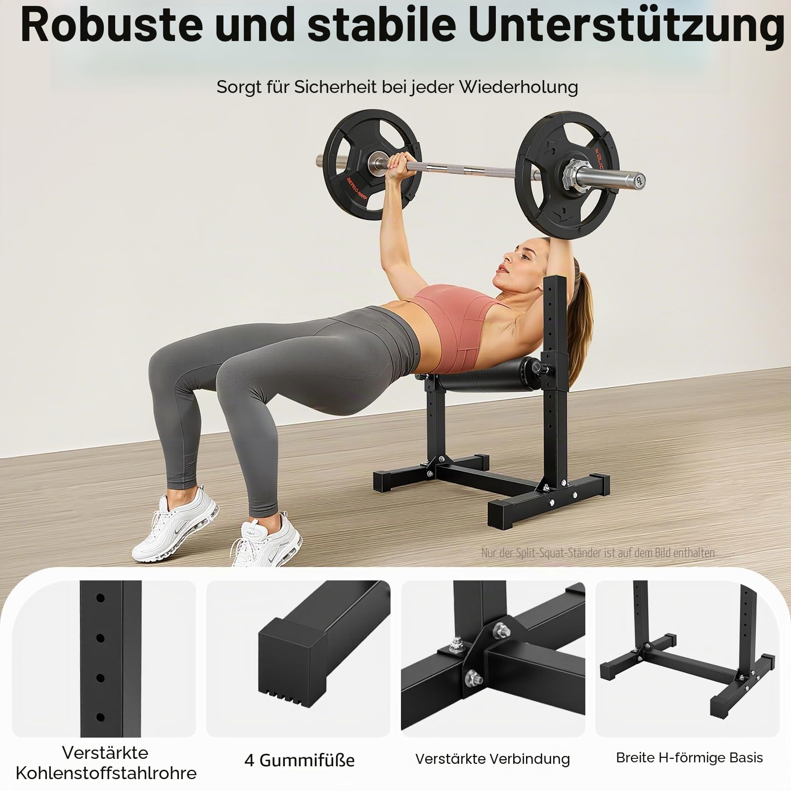 Split Squat Stand Bulgarian Single Leg Squat Roller – Verstellbarer Kniebeugenständer mit 9 Höhen, bis 200kg belastbar, Fitness Trainingsgerät für Beintraining, Ausfallschritte & Home Gym
