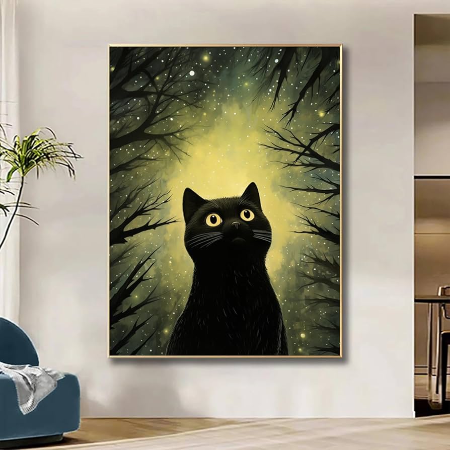 Amazon.com: JGGXHM Night Starry Sky And Black Cat Animal Posters