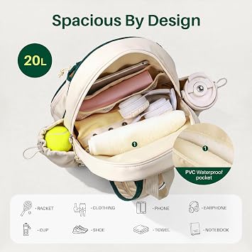 Tennis Bag Sling Crossbody Backpack for woman Wet Pocket Fence Hook