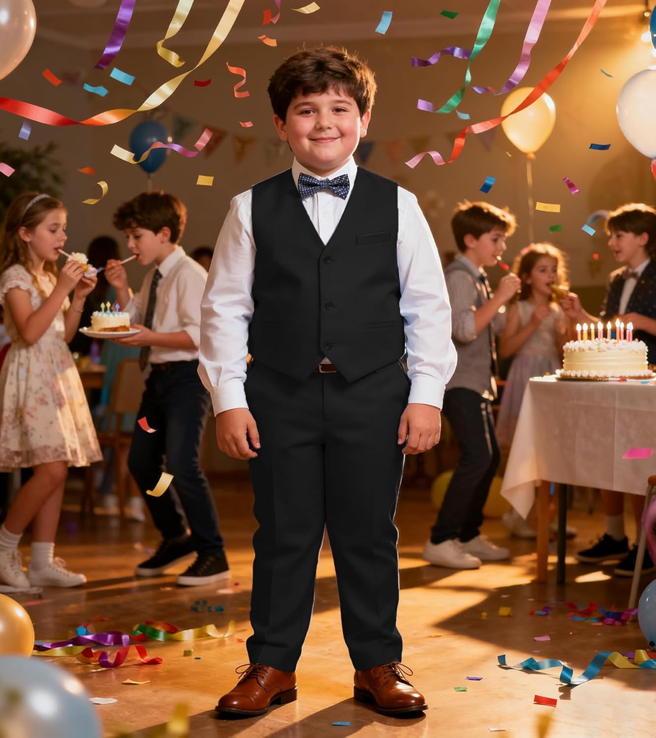 Husky Boys Suit Plus Size Wedding Outfit for Big Boy 3 Piece Formal Kids Tuxedo Suit Set