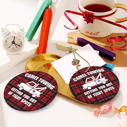 Miniatura 6 de Camel Towing When It's Wedged in Tight We'll Pull It Out Christmas Tree Hanging Ceramic Round Christmas Ornaments Home Decor Indoor Outdoor