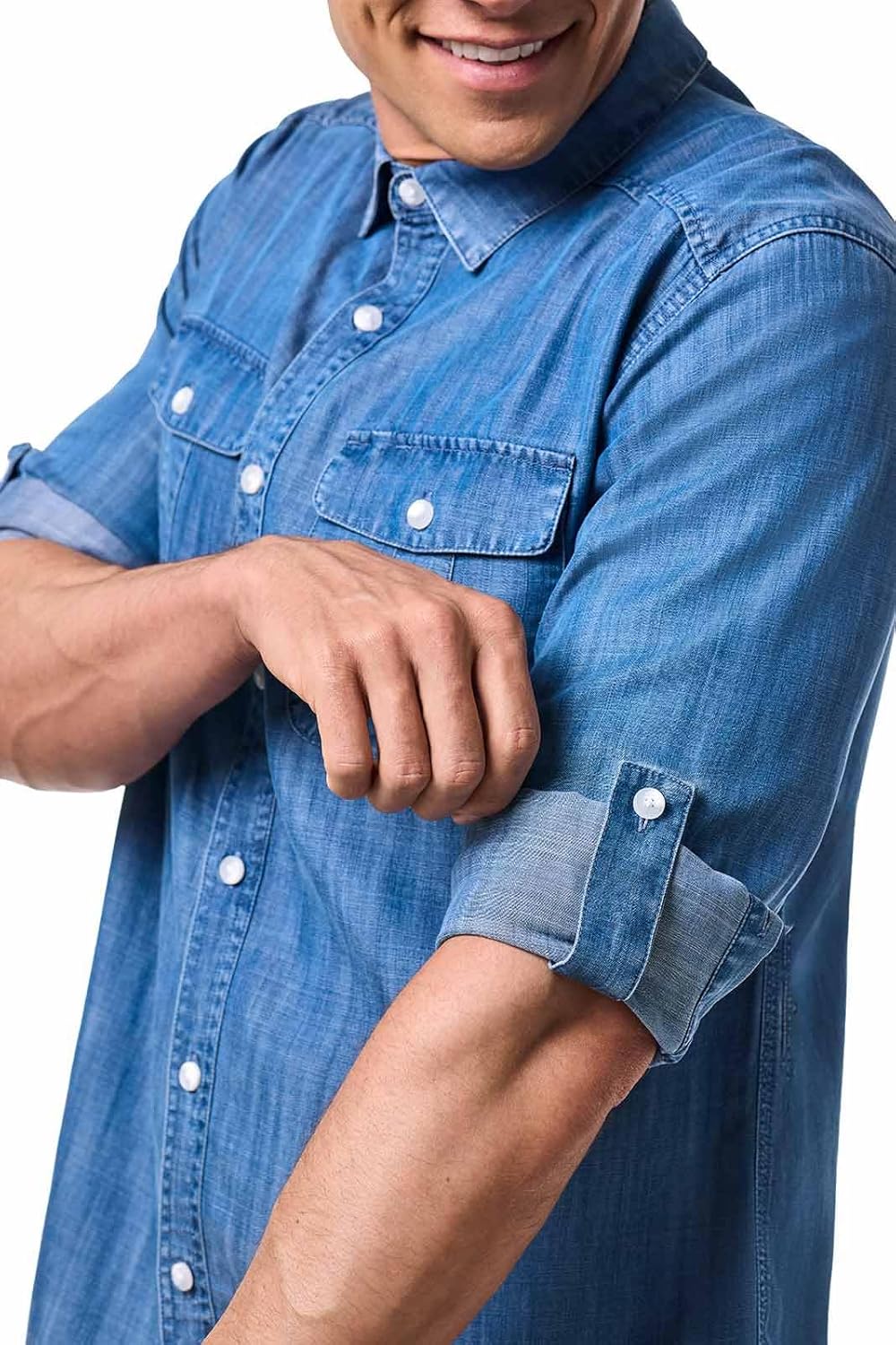 Men's Chambray Long Sleeve Shirt - UPF 50+ Sun Protection - Carson