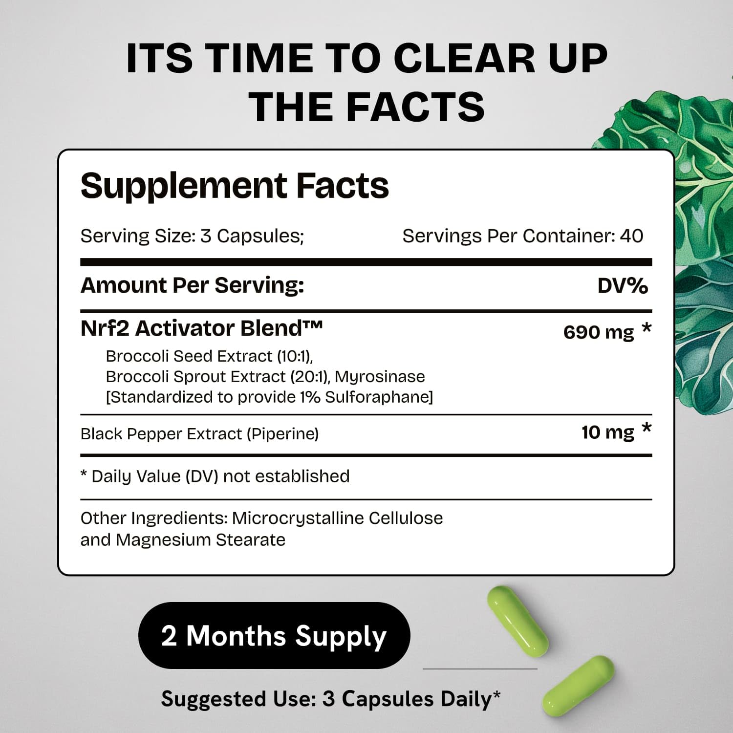 Sulforaphane Supplement Organic Broccoli Sprouts | Stabilized Sulforaphane Kids & Adult | from Broccoli Florets & Seeds | Organic Sulfur Supplements 120 Pills | 1 Pack