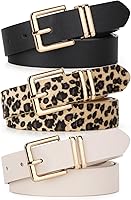 UnFader 3-Pack Women's Faux Leather Belts with Gold Buckles - Stylish Colors for Jeans & Pants