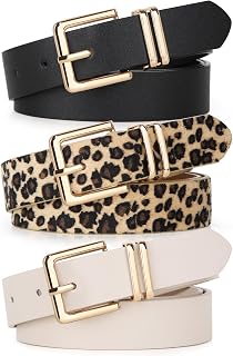 Pack 3 Women Belts for Jeans Pants, Fashion Gold Buckle Leather Belts