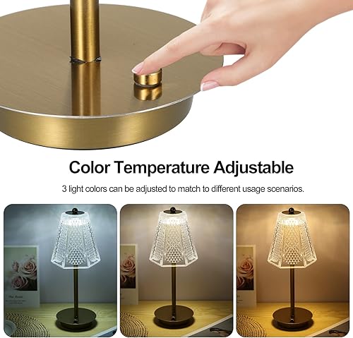 Miniatura 2 de Neoglint Cordless Table Lamp - Touch Control Rechargeable Battery Powered Crystal Table Lamp, 3 Colors Temperature & Stepless Dimmable Bedside Lamp