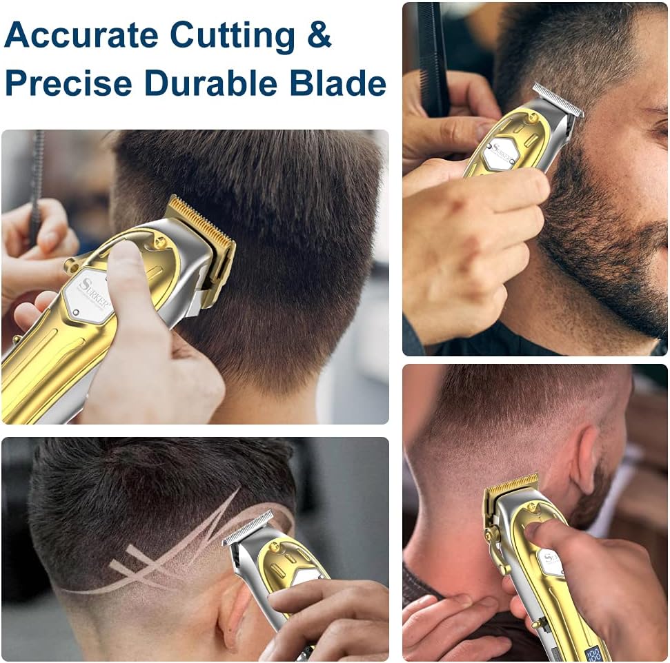 SURKER Professional Hair Clippers Trimmer for Men, Cordless Hair Cutting Kit with Turbo Switch, Zero Gap Stainless Steel Blades, Blade Lever, LED Display, USB Charging for Home & Barber Use