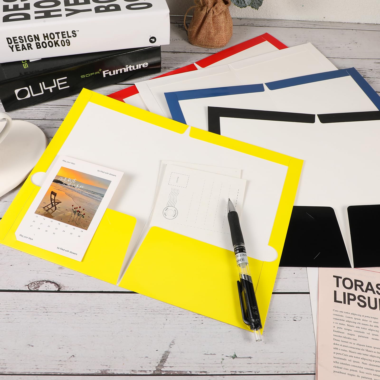 2 Pocket Glossy Laminated Paper Folders 100 Pack Colored Paper Portfolios with Pockets Paper Holder for Office School Student Teacher Worker, Assorted Colors