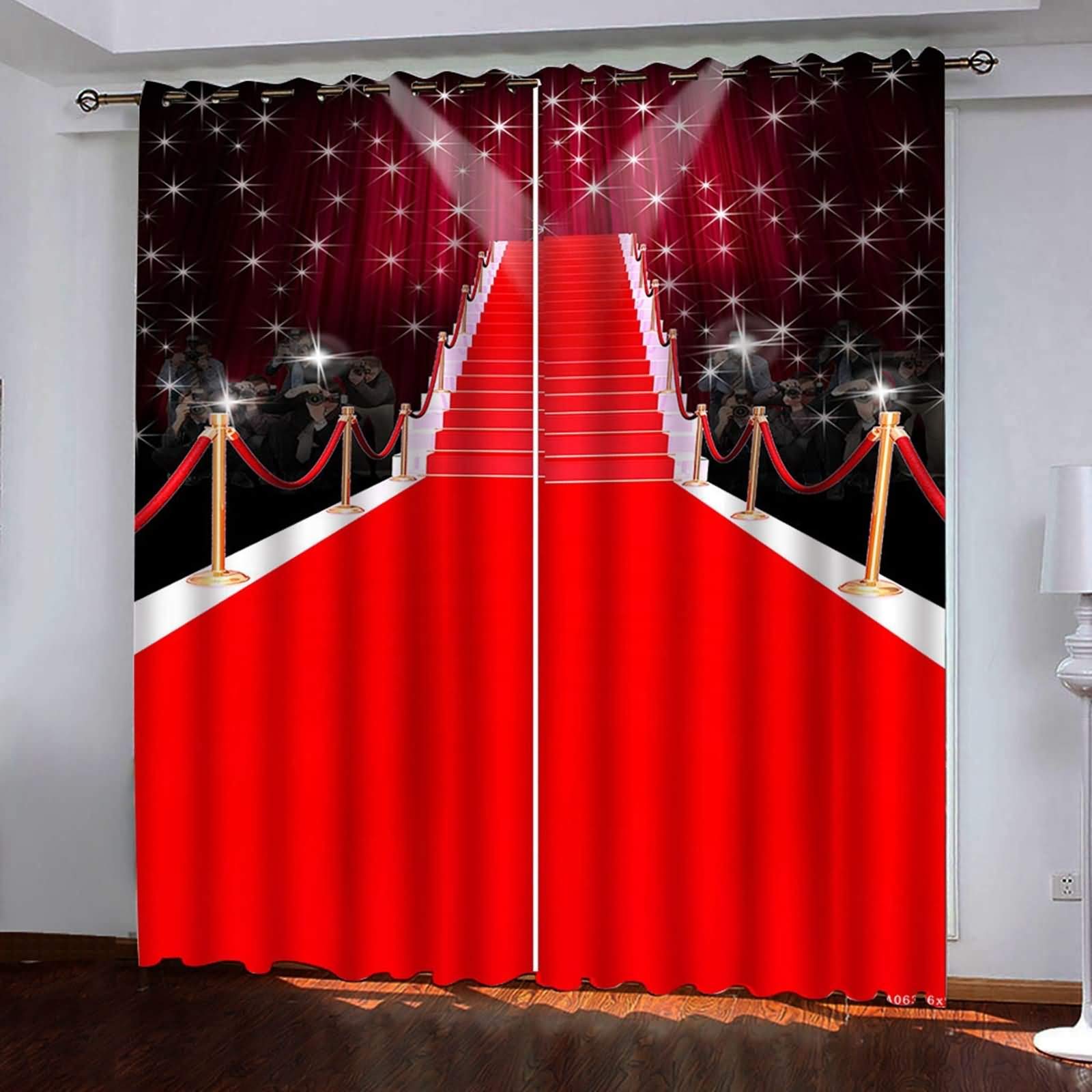 Vorhang Kinderzimmer Verdunklung 2er Set, Roter Teppich und Stufen Wohnzimmer Vorhänge Blickdicht Modern mit Ösen274x160CM