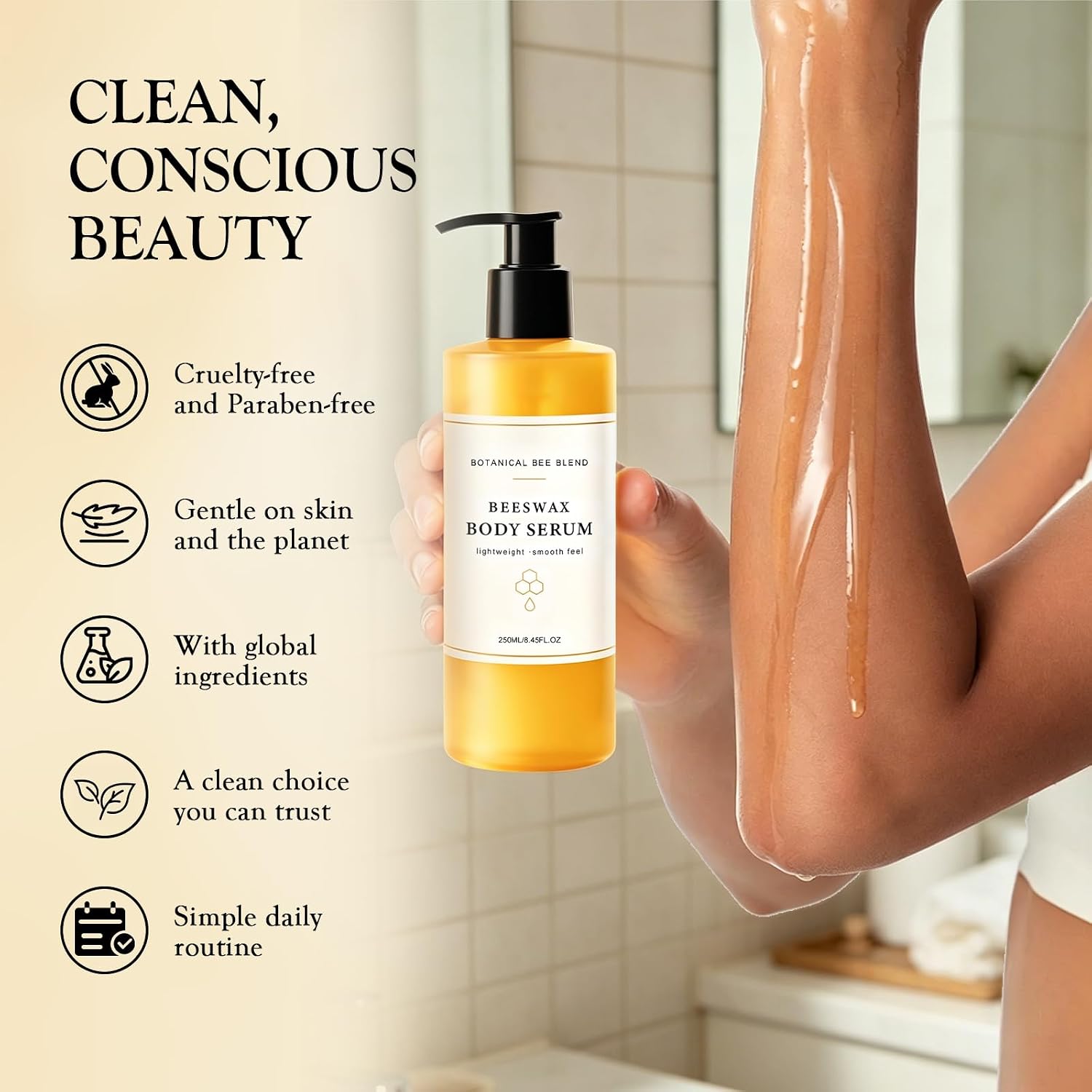 fugit Beeswax Body Serum,Waterless Body Oil Moisturizer with Avocado Oil, Castor Oil & Shea Butter, Lightweight Wet Skin Formula for Soft, Radiant-Looking Skin, Sweet Vanilla