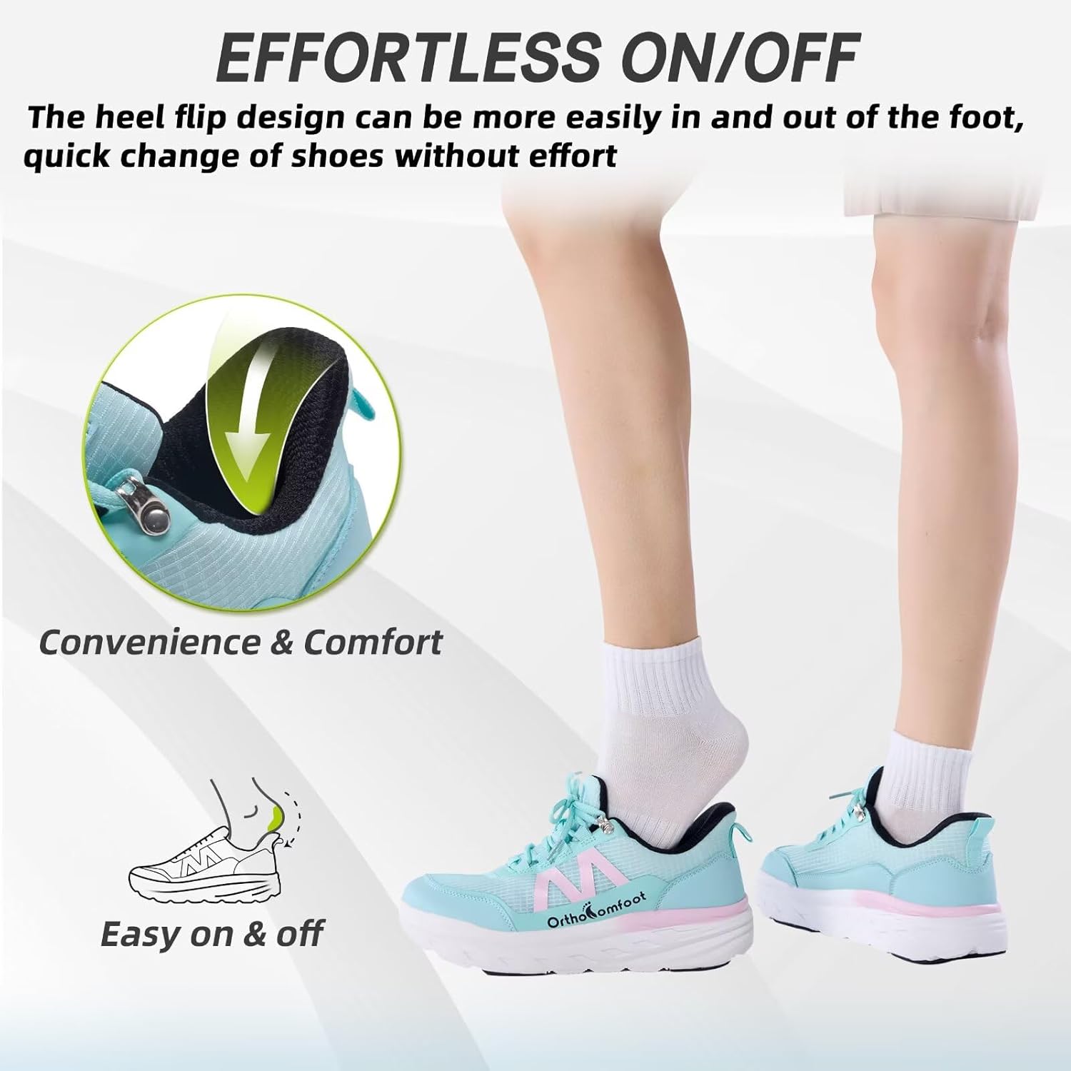 Women's Orthopedic Diabetic Wide Walking Shoes: Comfortable Arch Support Plantar Fasciitis Orthotic Slip On/Off Sport Running Sneakers, Casual Flat Feet Swollen Athletic Shoes for Foot Heel and Pain - Image 3