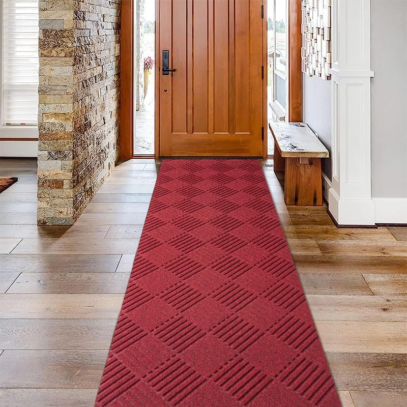 Runner Rugs 2FTx6FT Indoor Outdoor Hallway Runner Rubber Backing Non-Slip Carpet Washable Area Rugs Custom Sizes for Entryway Kitchen Bathroom Laundry Room Balcony Patio Red