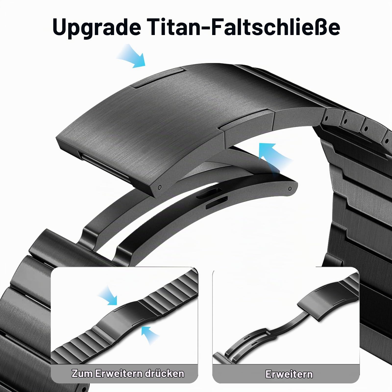 Titanium Armband Kompatibel mit Huawei Watch GT 6 Pro 46mm, Premium Titan Keine Lücken Uhrenarmband für Huawei Watch GT 6 Pro 46mm Ohne Werkzeug einstellbar Titan-Ersatzbänder für Herren Damen