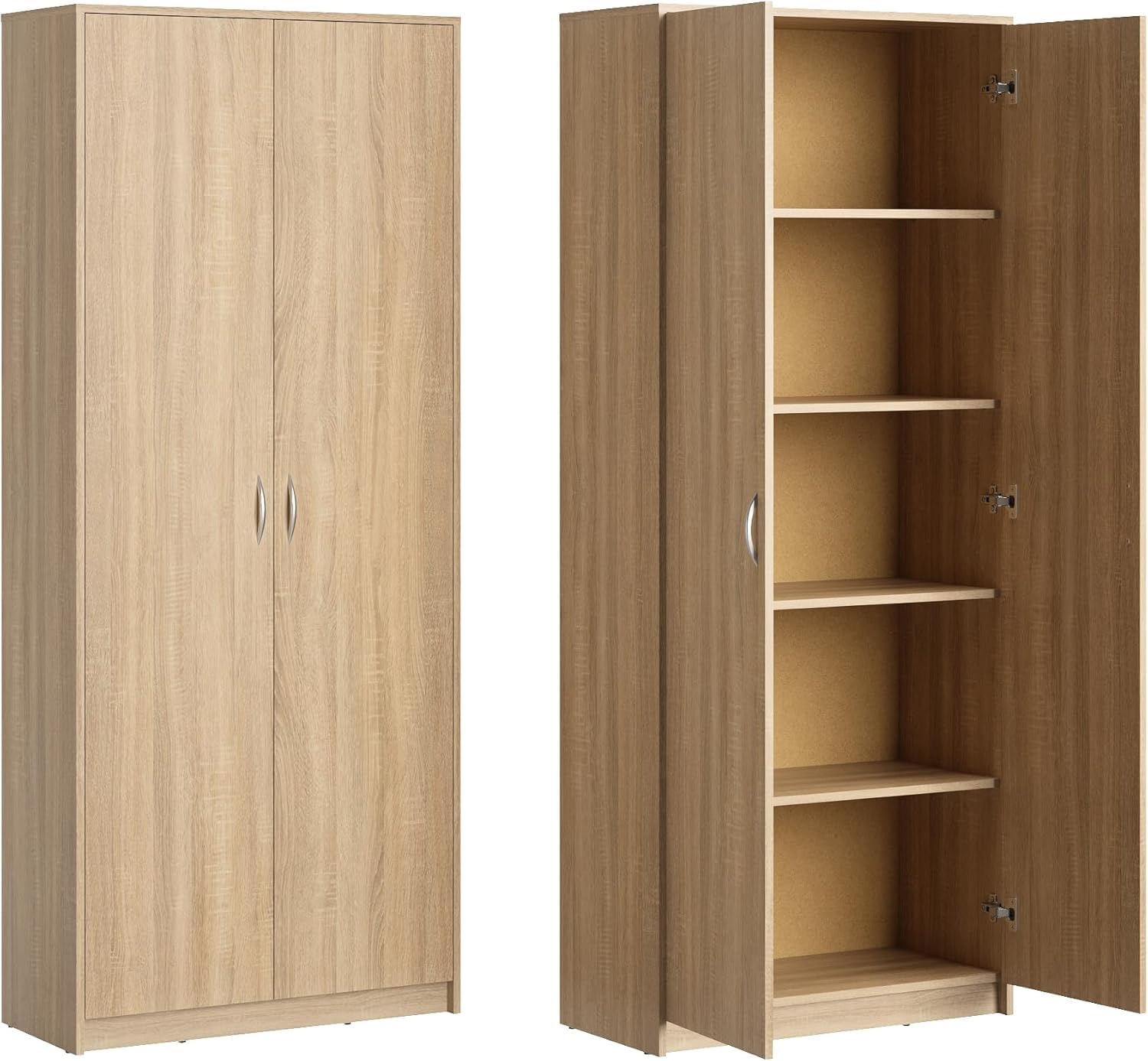Home Collective Armoire Polyvalente avec 5 Compartiments et 2 Portes, 74x35x180 cm – Rangement Pratique pour Bureau, entrée, Cuisine ou buanderie – Stable, Facile d’Entretien | Sonoma