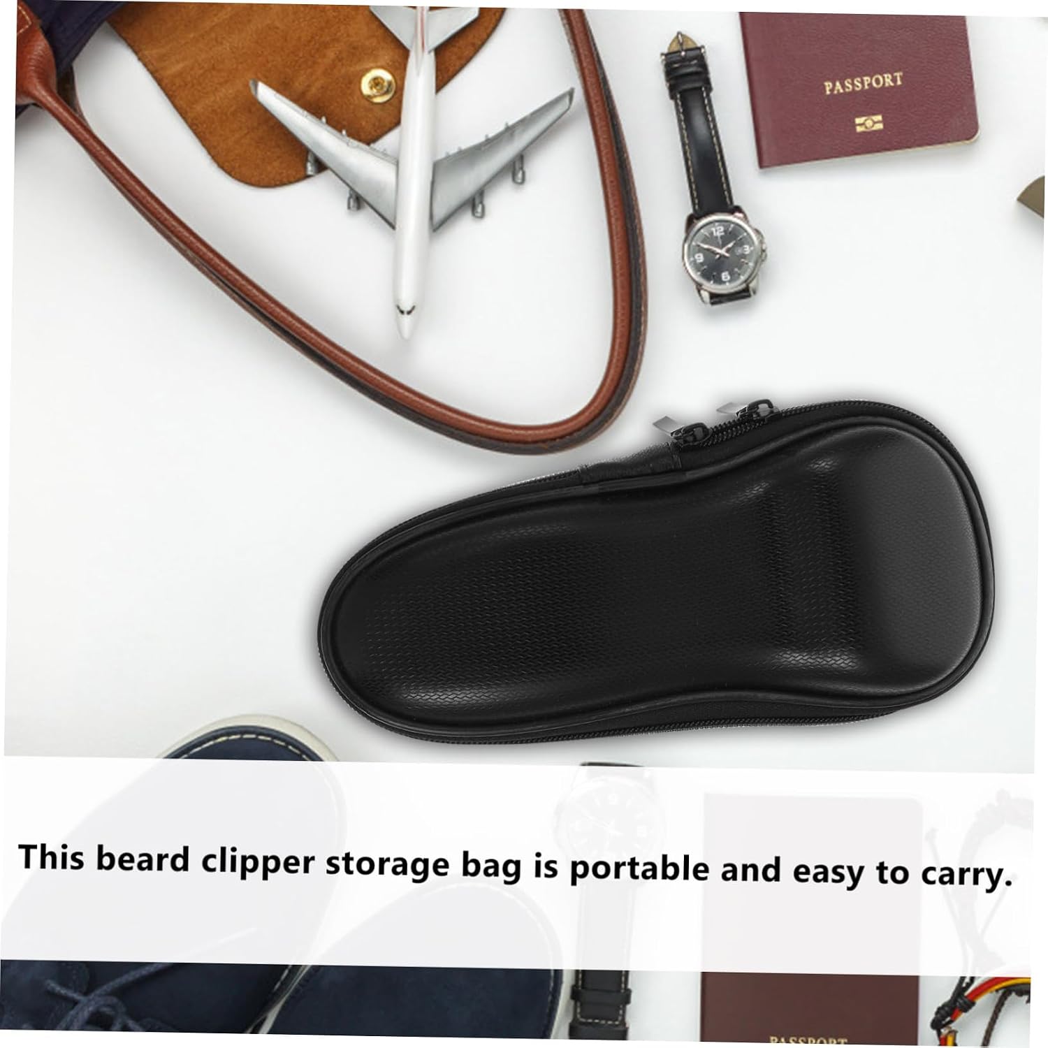 WOONEKY Beard Clipper Carrying Case Shockproof Razor Storage Pouch for Travel Stylish Black Electric Shaver Holder for Men and Women