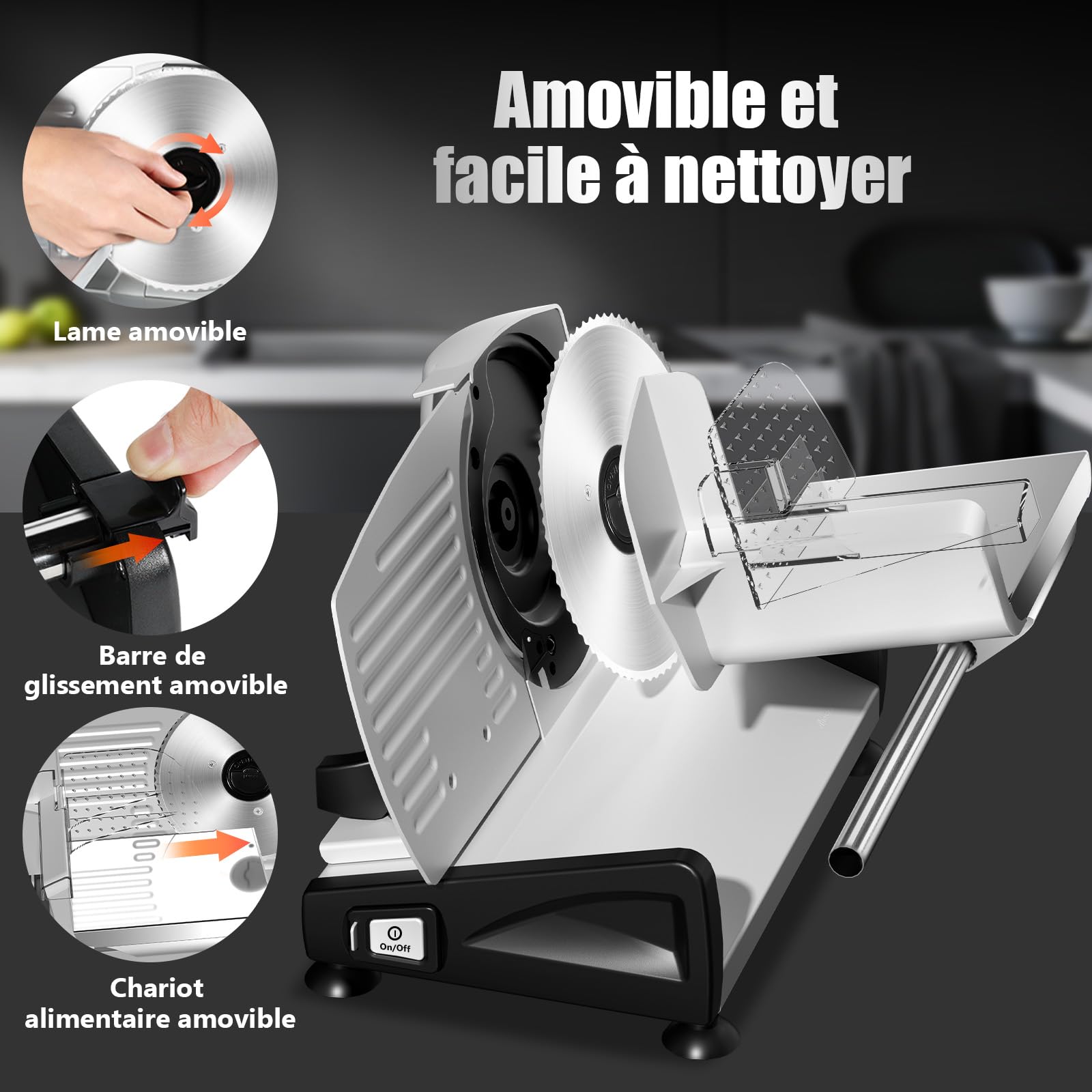 YASHE Trancheuse Électrique 200W Lames Acier Inoxydable 19CM Épaisseur Réglable 0-15mm