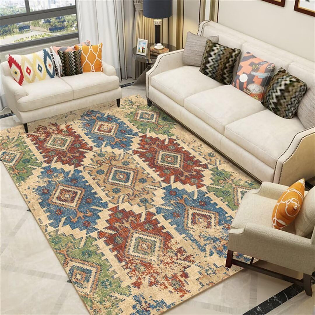 Tapis de sol salon pour chambre et dressing rétro bleu