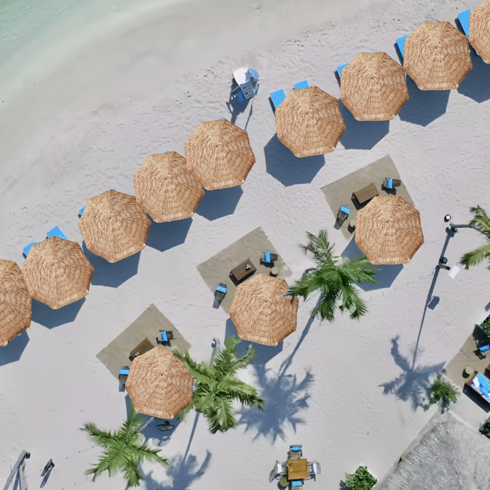 Parasol Ogrodowy W Stylu Hawajskim 270cm, Odporny Na Wiatr Plażowy Z Ochroną UV50+, Słomiany Parasol Ogrodowy, Nie Wymaga Podstawy, Idealny Na Taras I Basen