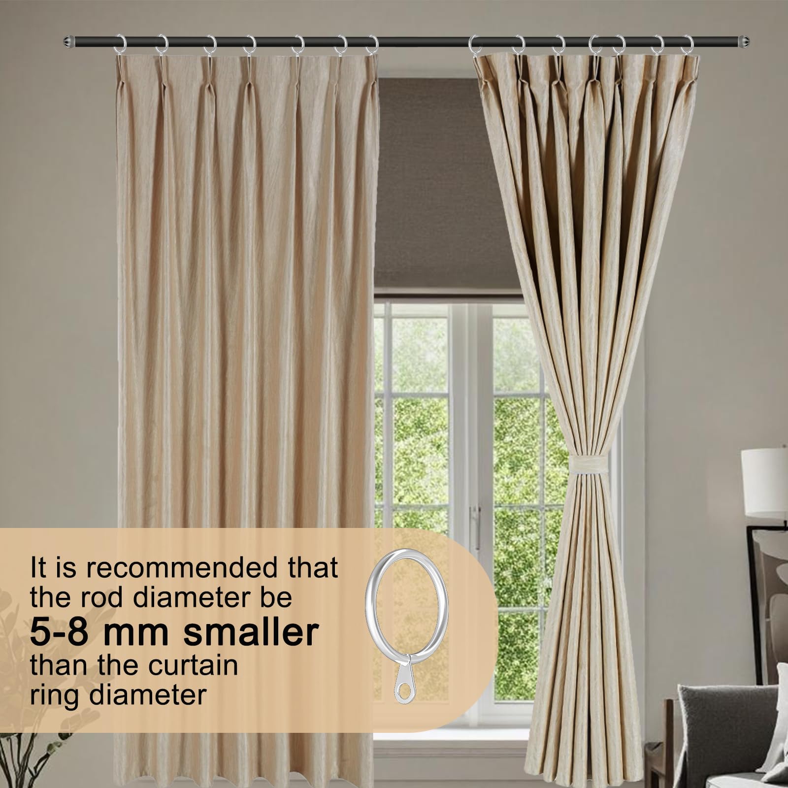 Set 40 Anelli Metallici Per Tende + 40 Ganci In Plastica - Diametro 32mm, Argento
