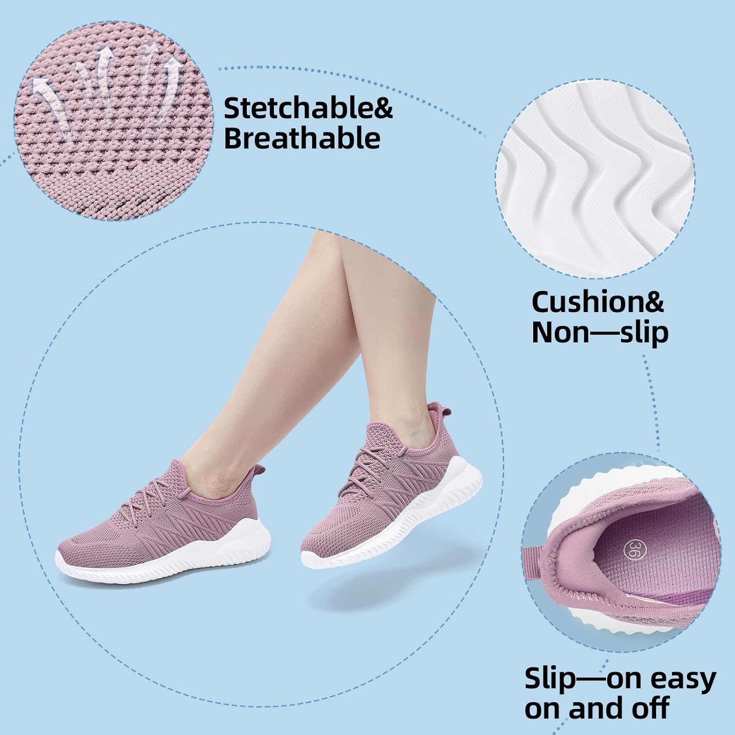 PPQ Womens Slip On Walking Shoes，Memory Foam Lightweight Comfort Casual Workout Shoes,Yoga Or Tennis Or Running Sneakers - Image 2