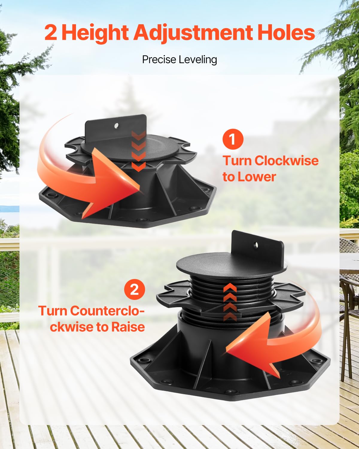 VEVOR Plot de Terrasse, Lot de 12, Support de Terrasse en Plastique PP, Hauteur Réglable 60-135 mm, Capacité de Charge 907 kg, Base de Fondation de Plateforme, pour Jardin Sols en Bois, Béton, Métal