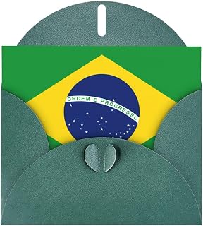 Brazilian flag Dark Green Patterned envelope greeting cards, Christmas, Valentine's Day thank you cards, wedding and party invitations